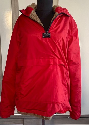 Pull and Bear Kirmizi Polar Astarli Yarim Fermuarli Anorak