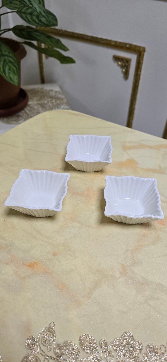 Beyaz Seramik Kare Mini Kase Seti - Görsel 2