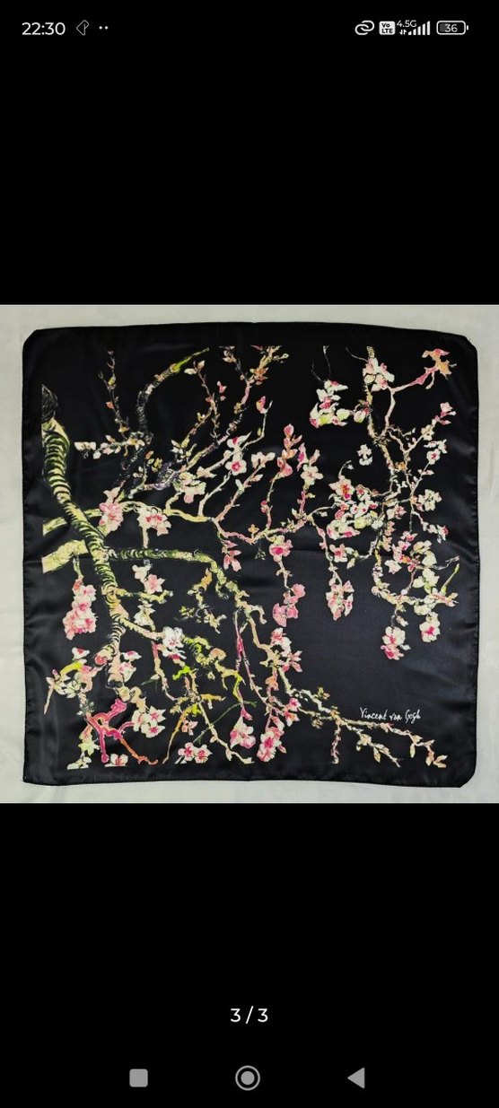 İnce İşlemeli Siyah İpeksi Kadın Fular 55x55 - Görsel 3