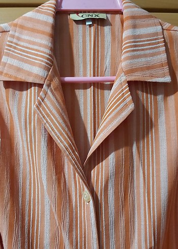 Turuncu Kolsuz Midi Gömlek - Görsel 3