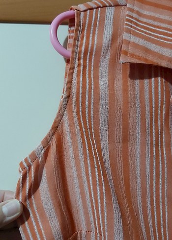 Turuncu Kolsuz Midi Gömlek - Görsel 4