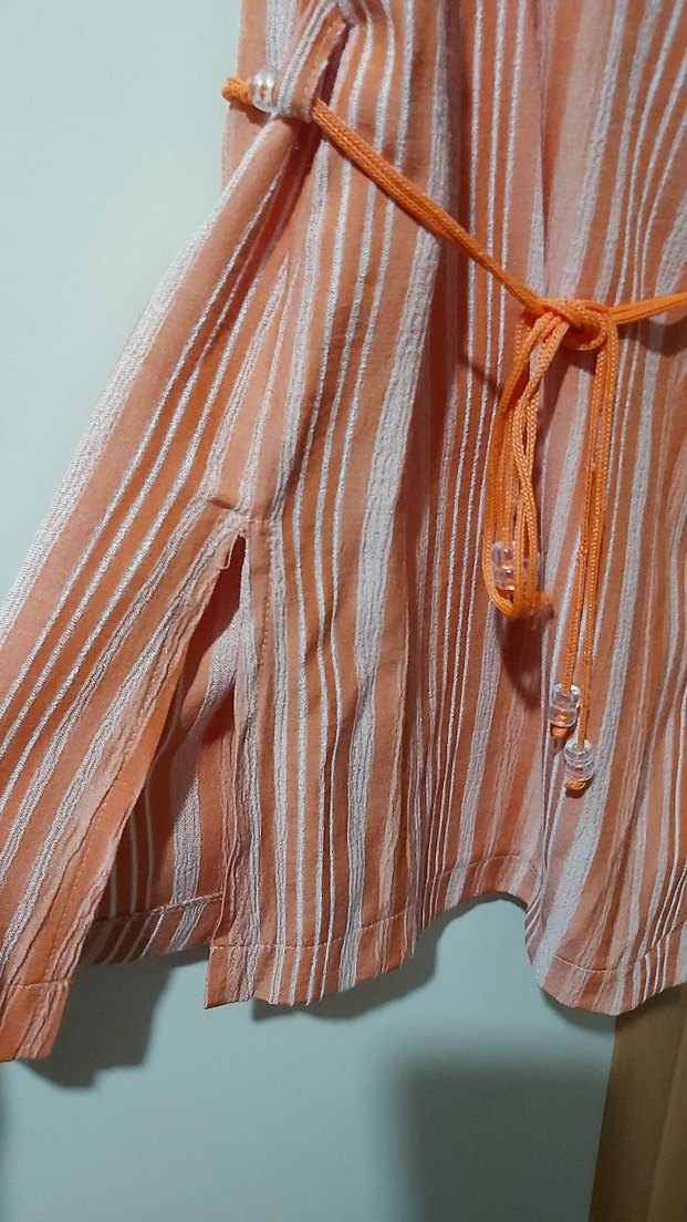 Turuncu Kolsuz Midi Gömlek - Görsel 5