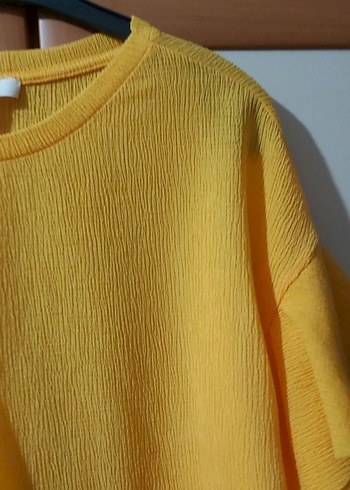 Sarı Pamuklu M beden koton şifon bluz - Görsel 4