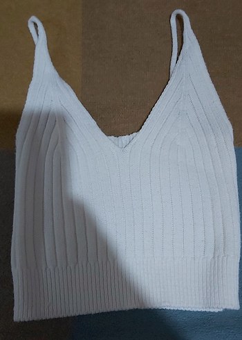 Beyaz Örgü merserize ip askılı bluz - Görsel 2