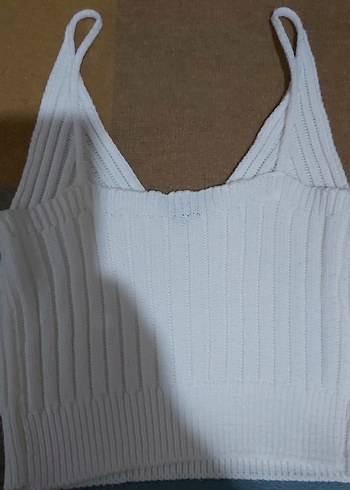 Beyaz Örgü merserize ip askılı bluz - Görsel 3