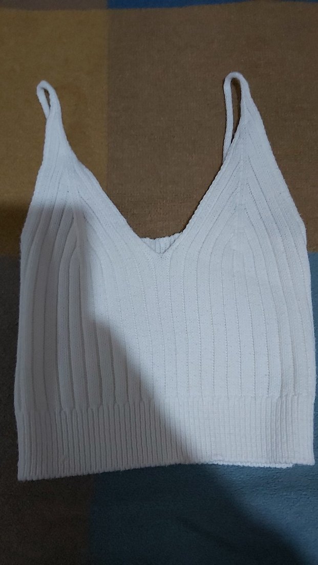 Beyaz Örgü merserize ip askılı bluz - Görsel 2