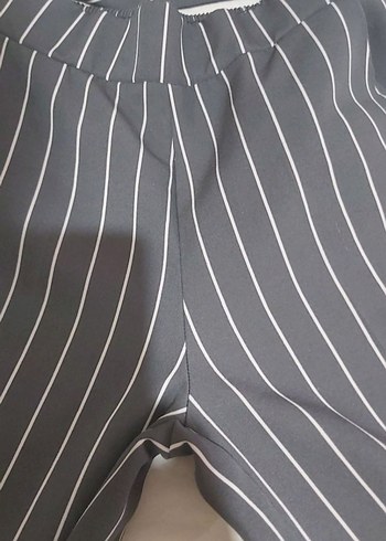 Batik 38 beden Gri Çizgili Kemerli Midi Kumaş Pantolon - Görsel 6