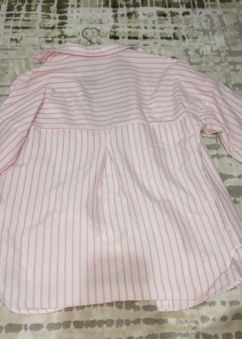 Düğmeli Pembe Çizgili çocuk Gömlek 11 12 yaş - Görsel 2