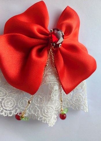 Kırmızı Fiyonklu Dantel Saç Tokası - Görsel 2
