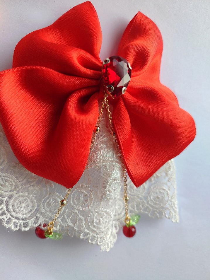 Kırmızı Fiyonklu Dantel Saç Tokası - Görsel 2