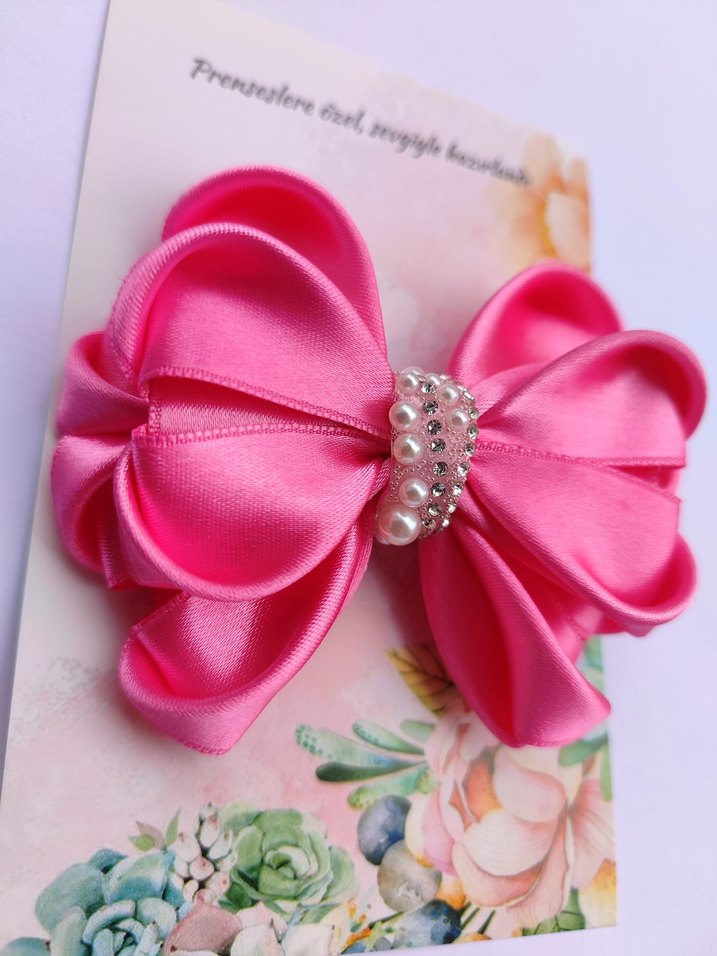 El yapımı Pembe Fiyonklu Saç Tokası - Görsel 2