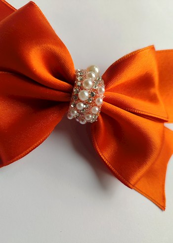 Turuncu İncili Nakışlı Fiyonk Toka - Görsel 2