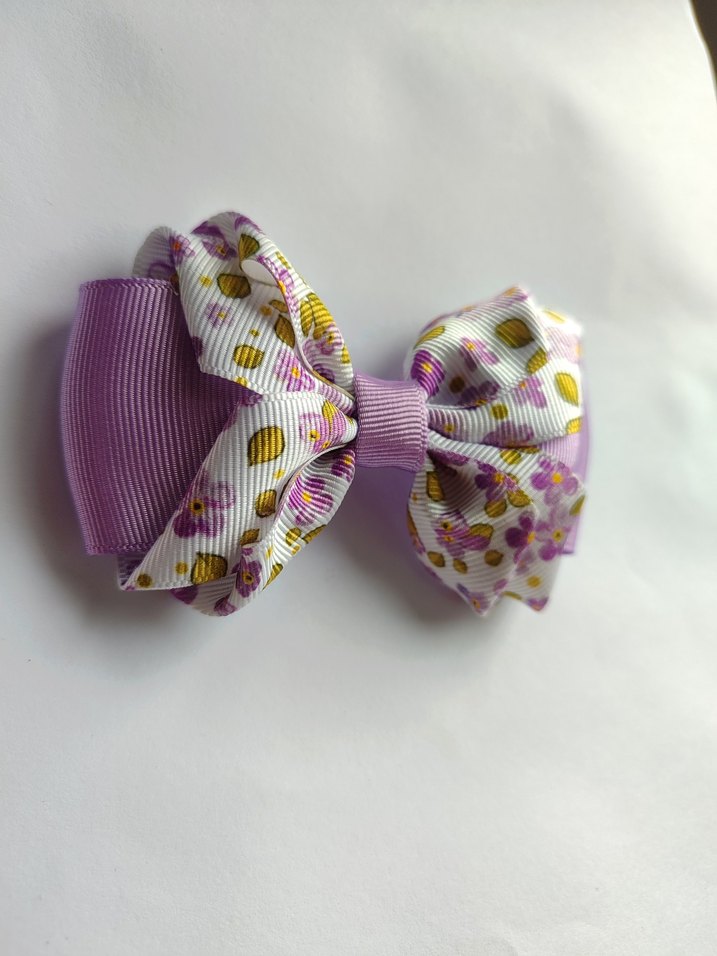  Lila Çiçekli Fiyonk Saç Tokası - Görsel 2