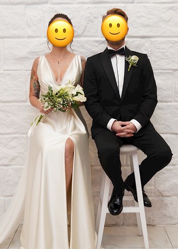 Saten Kırık beyaz gelinlik - Görsel 2