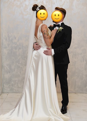 Saten Kırık beyaz gelinlik - Görsel 3