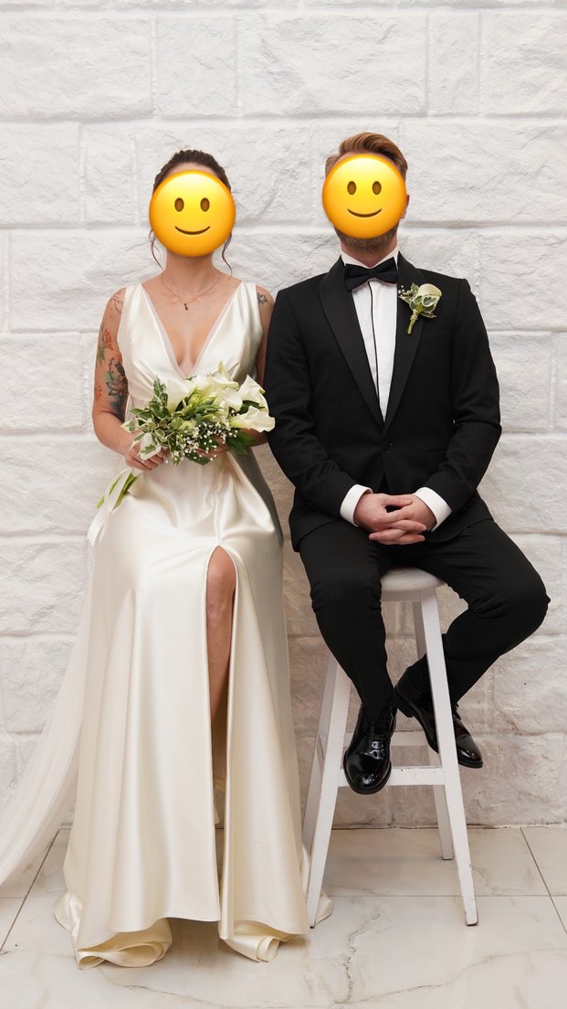 Saten Kırık beyaz gelinlik - Görsel 2