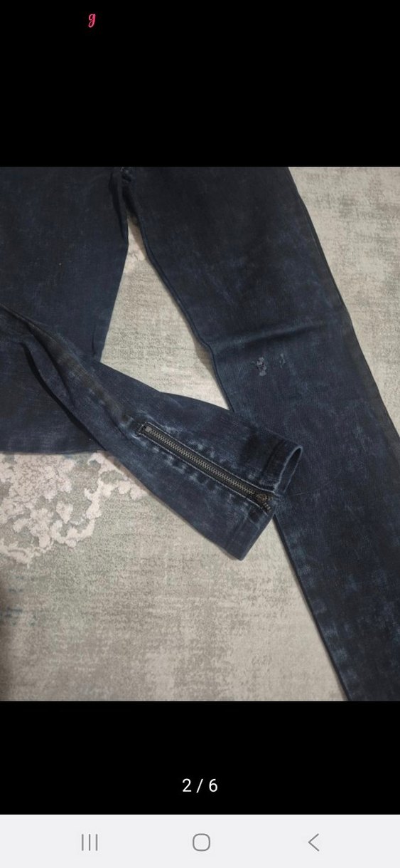 Gri Batik Desenli Kemerli Kadın Jean - Görsel 2