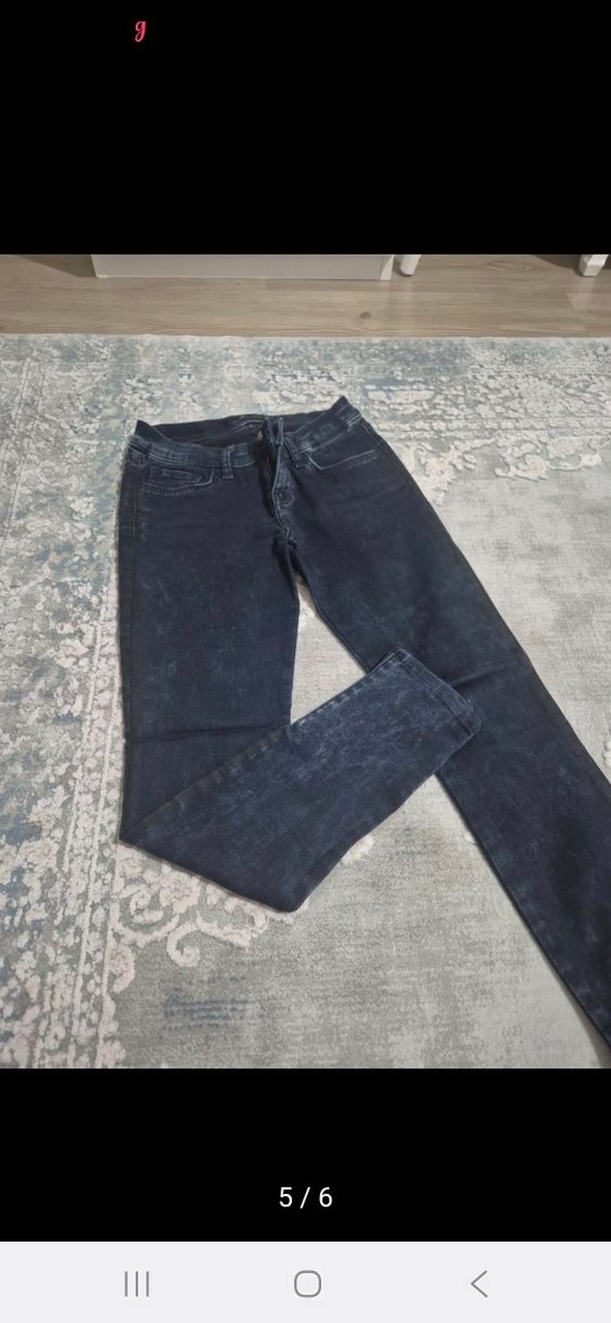 Gri Batik Desenli Kemerli Kadın Jean - Görsel 4