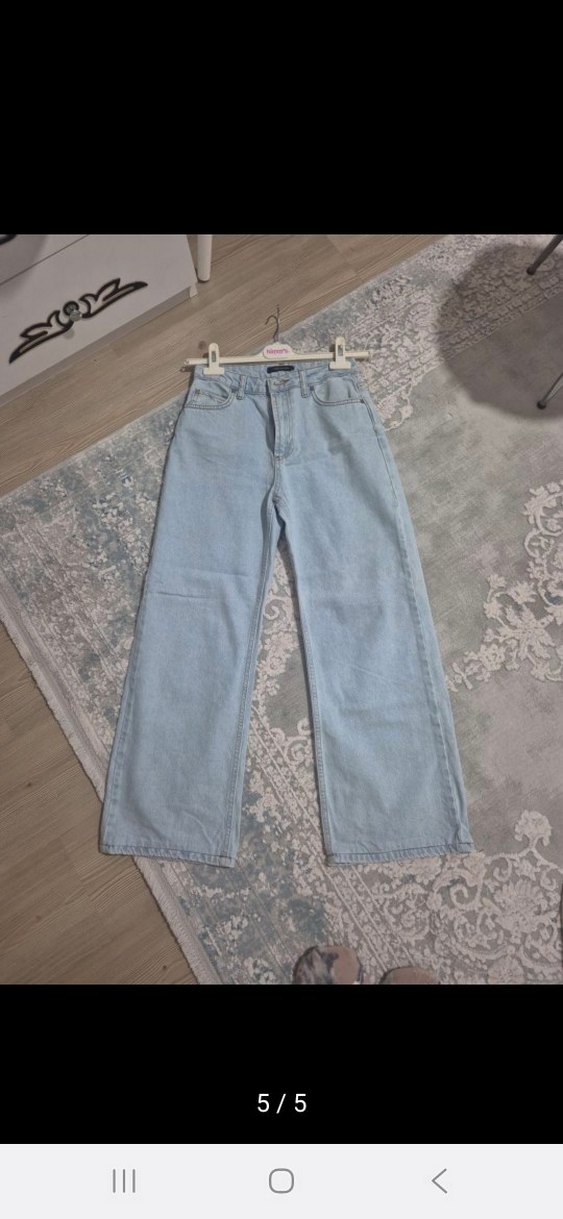 Kadın Açık Mavi Loose Fit Midi Kot Pantolon - Görsel 2