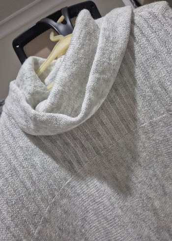 Gri Triko Boğazlı Salaş Kadın Panço - Görsel 6