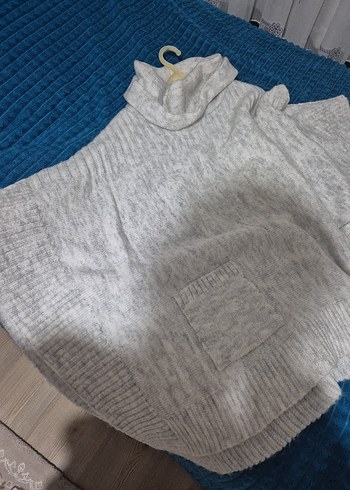 Gri Triko Boğazlı Salaş Kadın Panço - Görsel 2