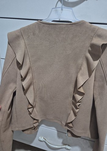 Bej Mini Süet Fermuarlı Kadın Ceket - Görsel 3