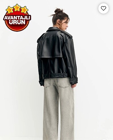 Pull and Bear PULL&BEAR suni deri biker ceket