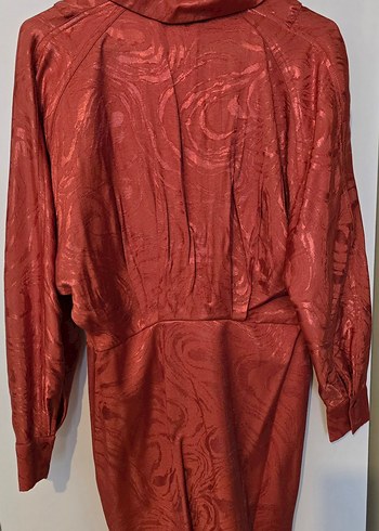 Kadın Bakır turuncu Saten Düğmeli Midi elbise - Görsel 2