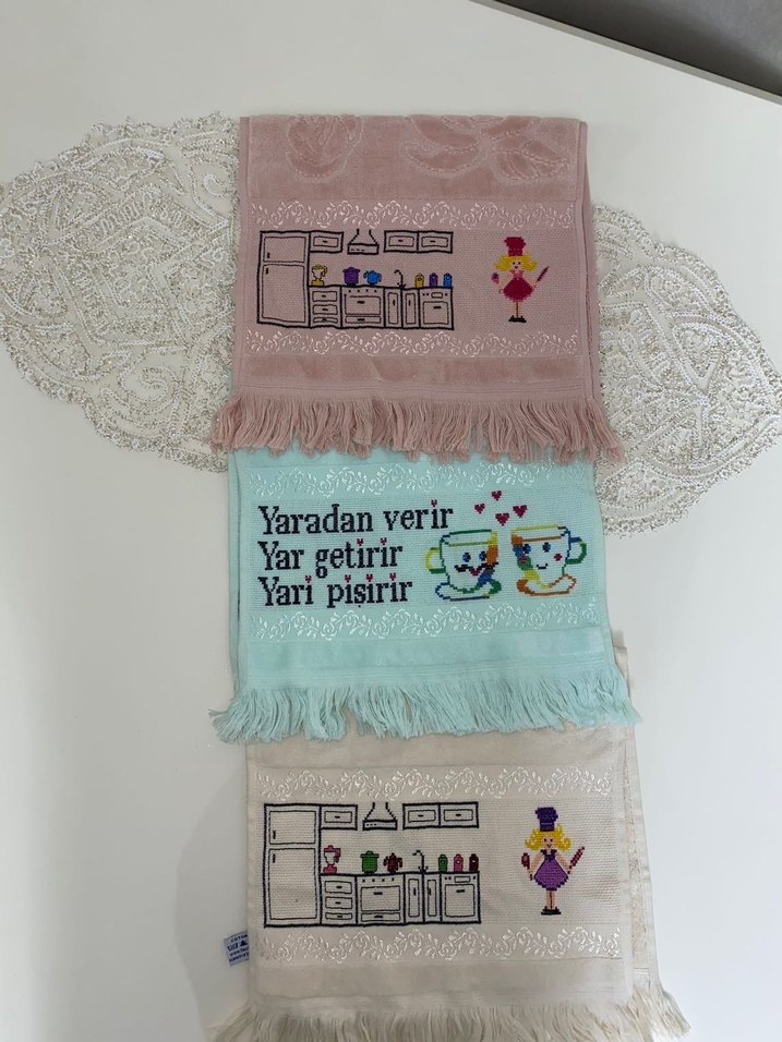 Nakışlı Pastel Renkli Mutfak Havluları - Görsel 3