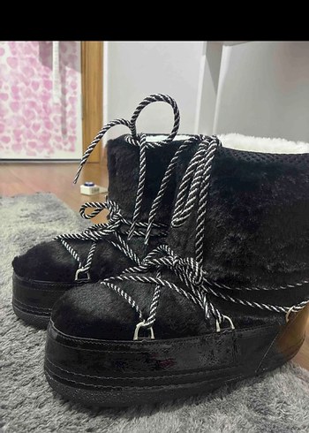 Siyah kürk kar botu moon boot - Görsel 4