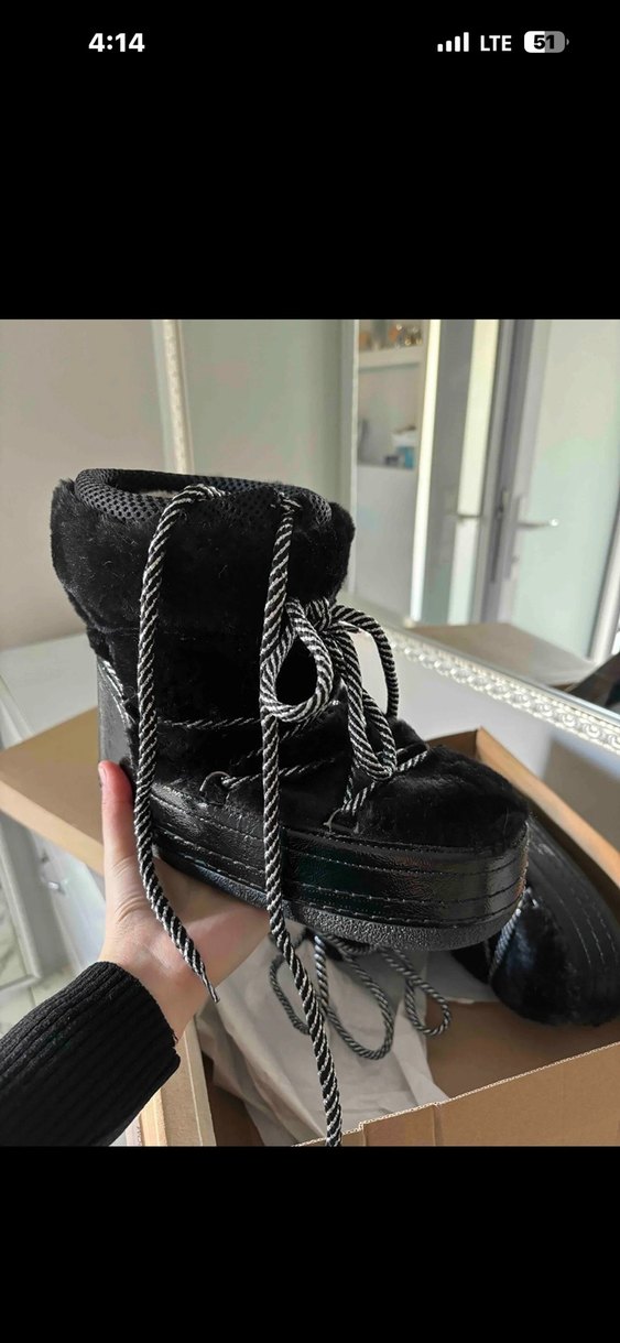 Siyah kürk kar botu moon boot - Görsel 3