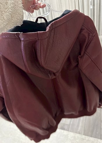 Twist Bordo Kapüşonlu Kadın Deri Ceket - Görsel 3