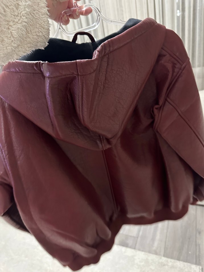 Twist Bordo Kapüşonlu Kadın Deri Ceket - Görsel 3