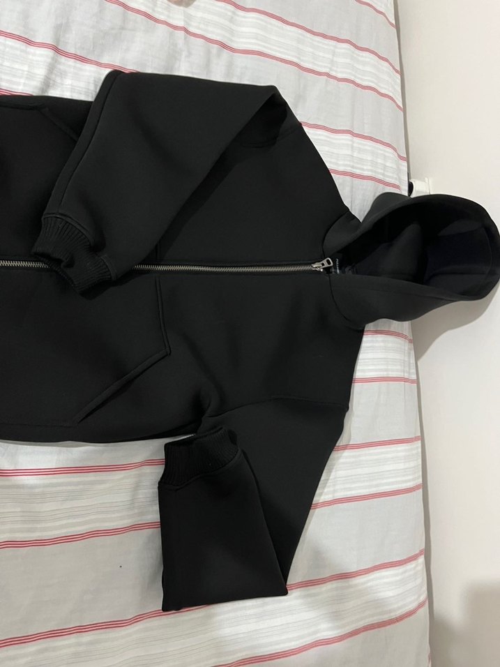 Siyah Fermuarlı Kapüşonlu kadın ceket - Görsel 2