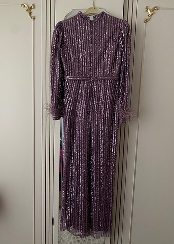Mor Payetli Uzun Kollu Abiye Elbise - Görsel 2
