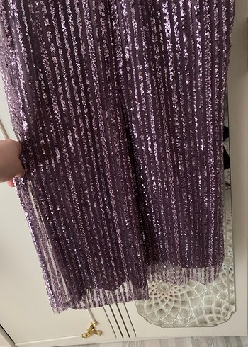 Mor Payetli Uzun Kollu Abiye Elbise - Görsel 5