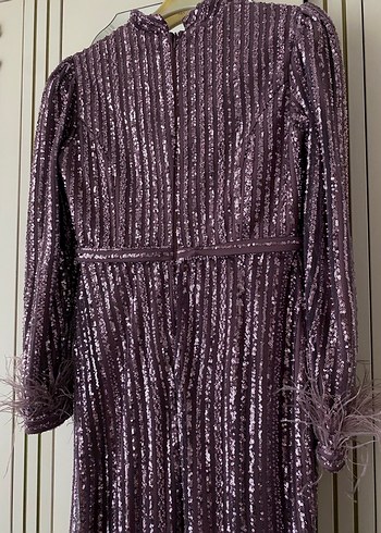 Mor Payetli Uzun Kollu Abiye Elbise - Görsel 6