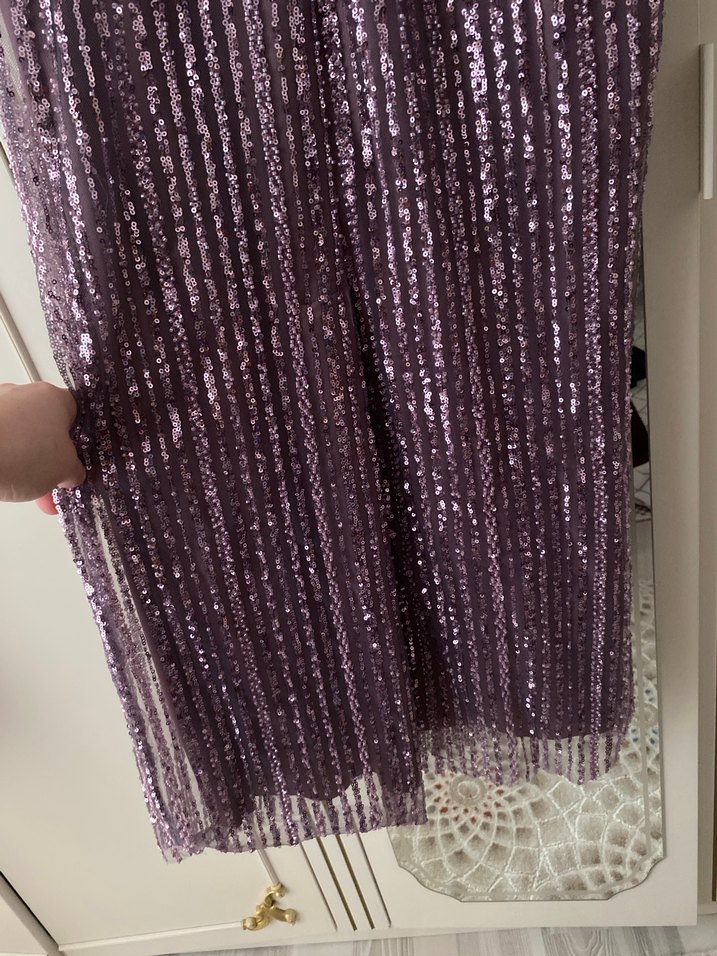 Mor Payetli Uzun Kollu Abiye Elbise - Görsel 5
