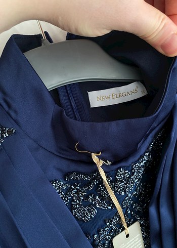 Lacivert Nakışlı Uzun Kollu Uzun Abiye Elbise - Görsel 6