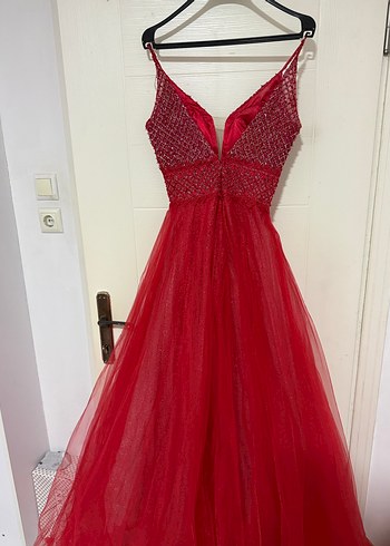 Kırmızı Payetli Uzun Abiye Elbise - Görsel 5