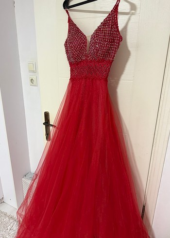 Kırmızı Payetli Uzun Abiye Elbise - Görsel 8