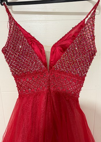Kırmızı Payetli Uzun Abiye Elbise - Görsel 6