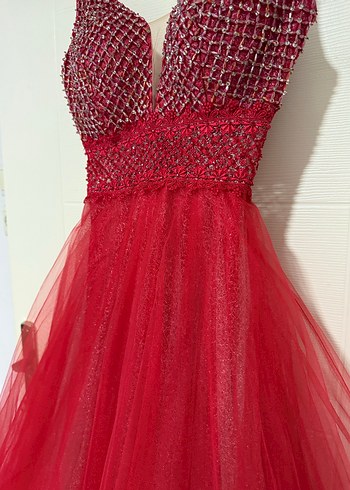 Kırmızı Payetli Uzun Abiye Elbise - Görsel 3