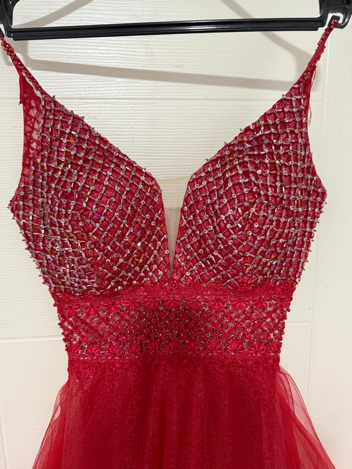 Kırmızı Payetli Uzun Abiye Elbise - Görsel 2
