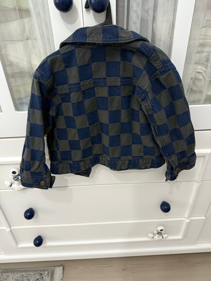 Erkek Çocuk Lacivert Kareli Denim Ceket - Görsel 3