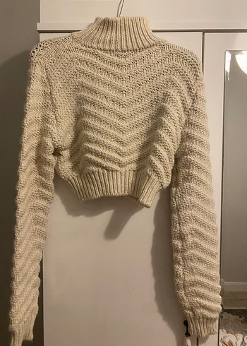 Bej Yarım Balıkçı Yaka Triko Kadın Kazak - Görsel 3