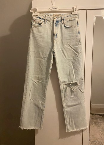 Bej Renkli Midi Boy Yırtık Detaylı Kadın Kot Pantolon - Görsel 2