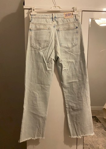 Bej Renkli Midi Boy Yırtık Detaylı Kadın Kot Pantolon - Görsel 4