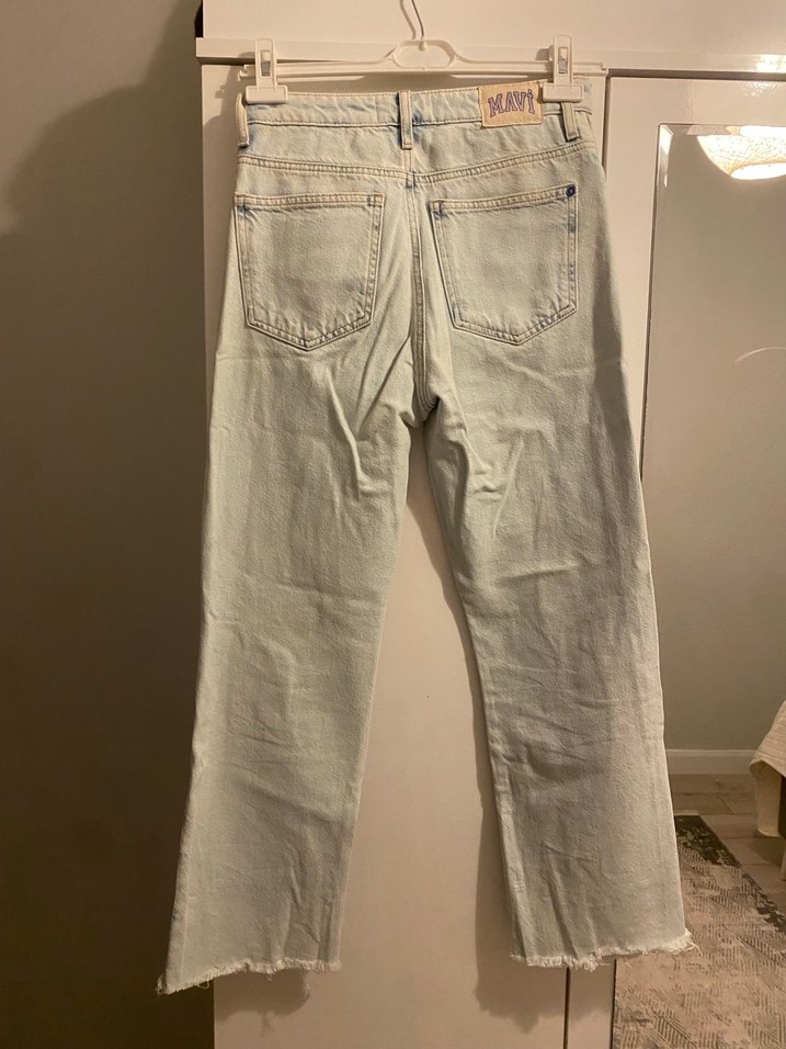 Bej Renkli Midi Boy Yırtık Detaylı Kadın Kot Pantolon - Görsel 3