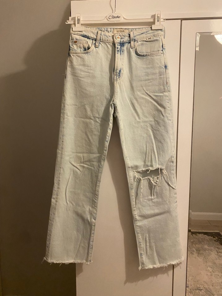 Bej Renkli Midi Boy Yırtık Detaylı Kadın Kot Pantolon - Görsel 2